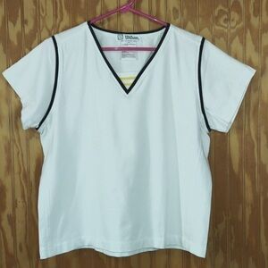 Wilson Women's White and Black Trim V-Neck Tee